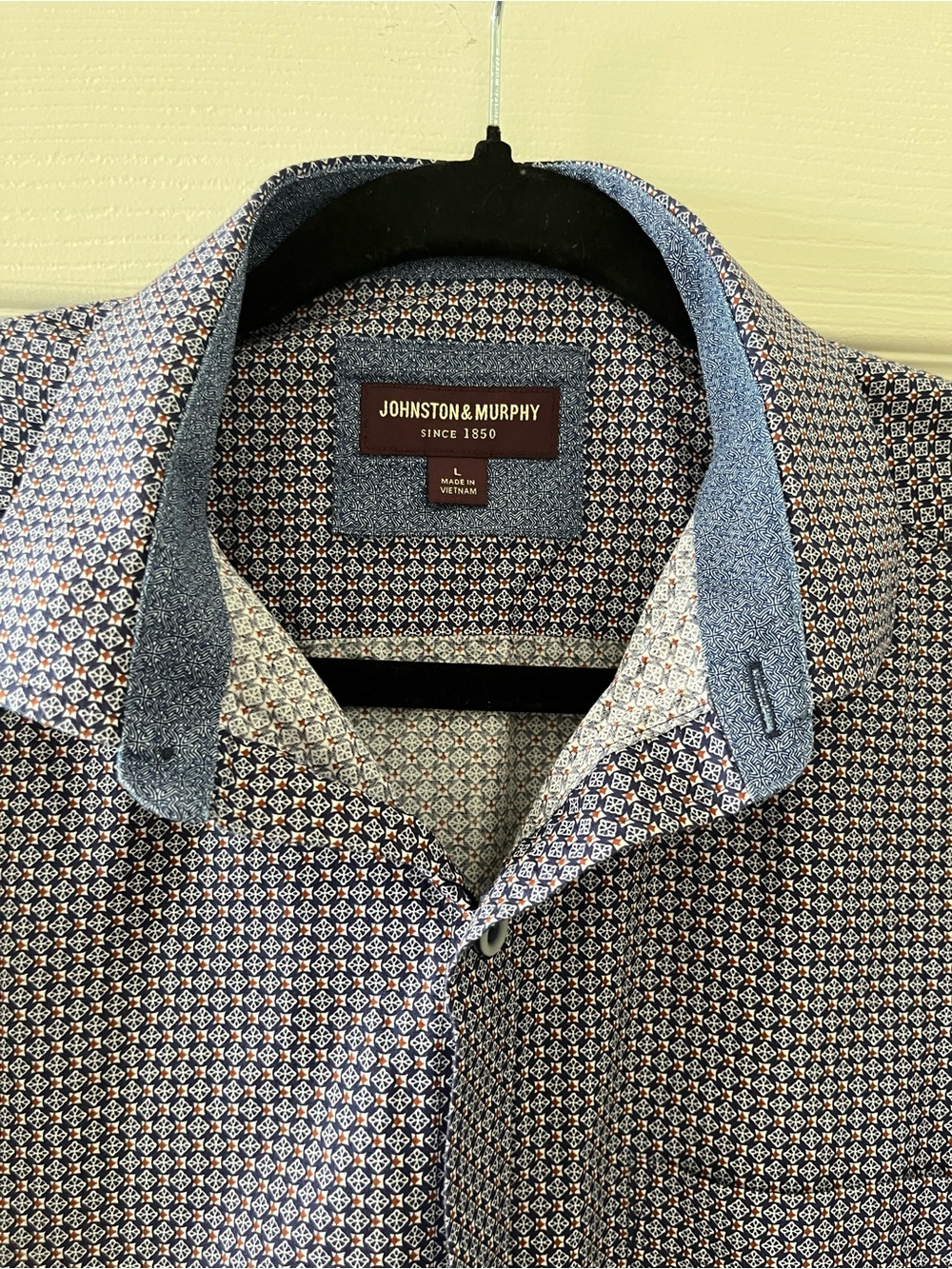 Johnston & Murphy Men's Blue Patterned Long-Sleeve Shirt Large - Picture 4 of 7